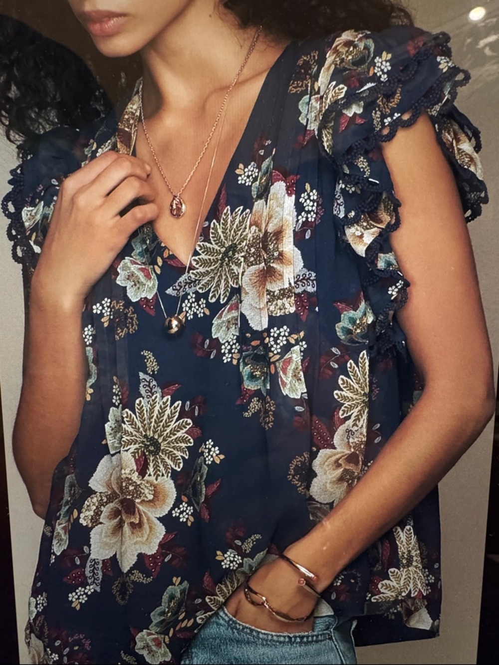 Farm Rio x Anthropologie Ruffle Sleeve V-Neck Ruffle Top